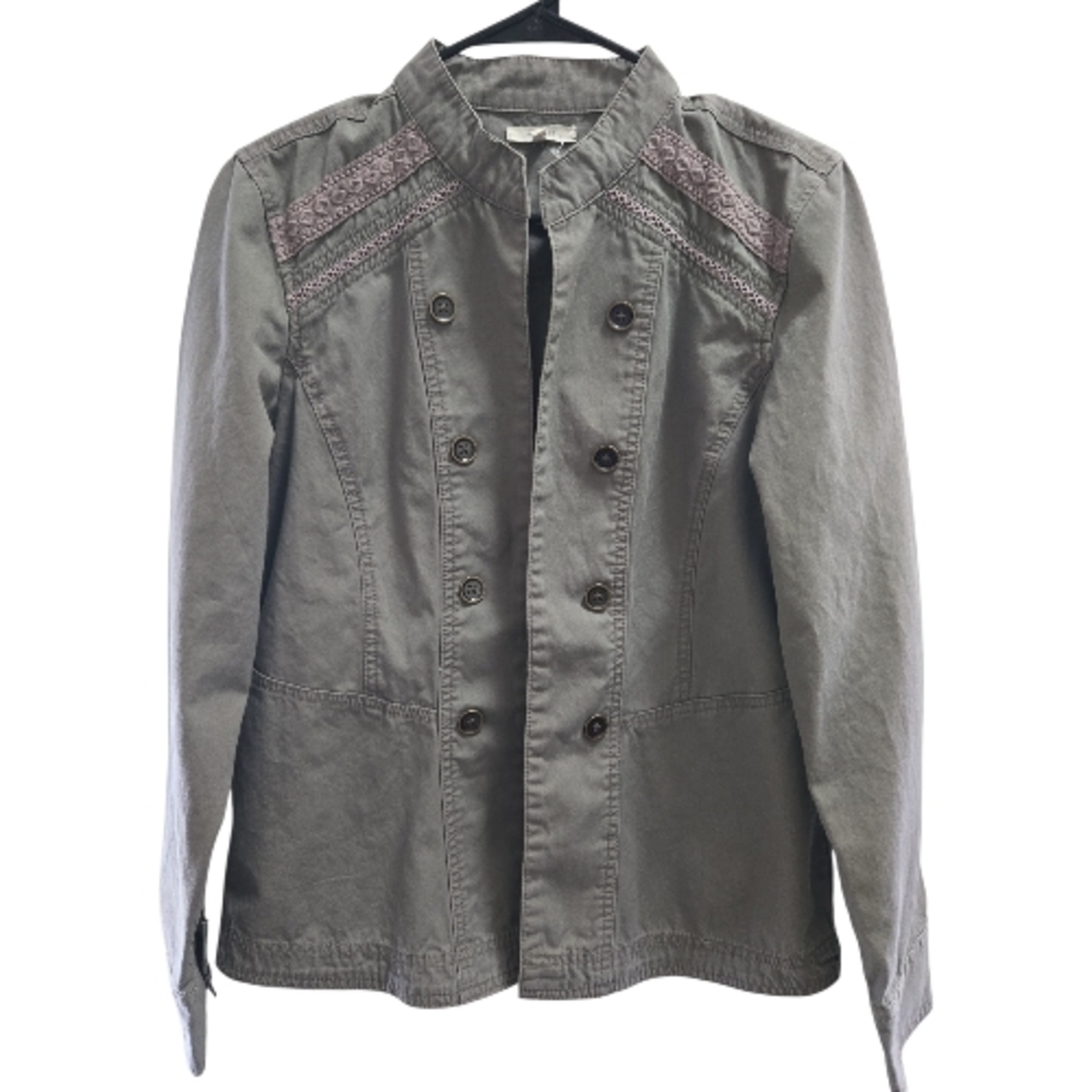 Maurices Olive Utility Military Button Jacket with Lace Trim M